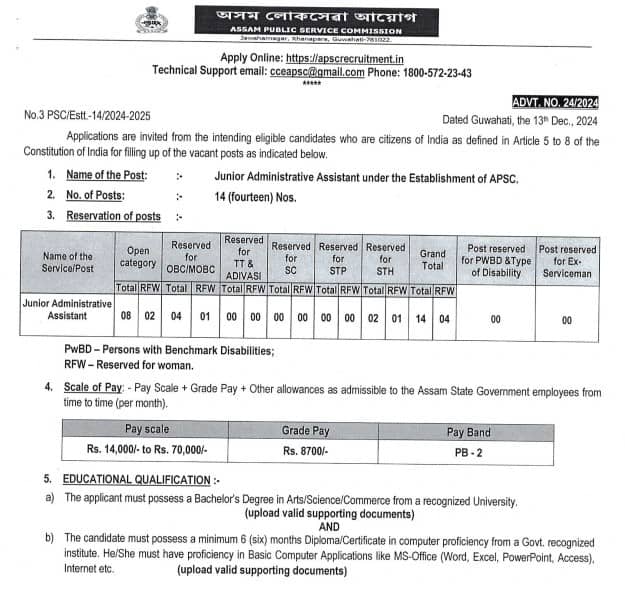 APSC JAA Recruitment 2025 Notifications